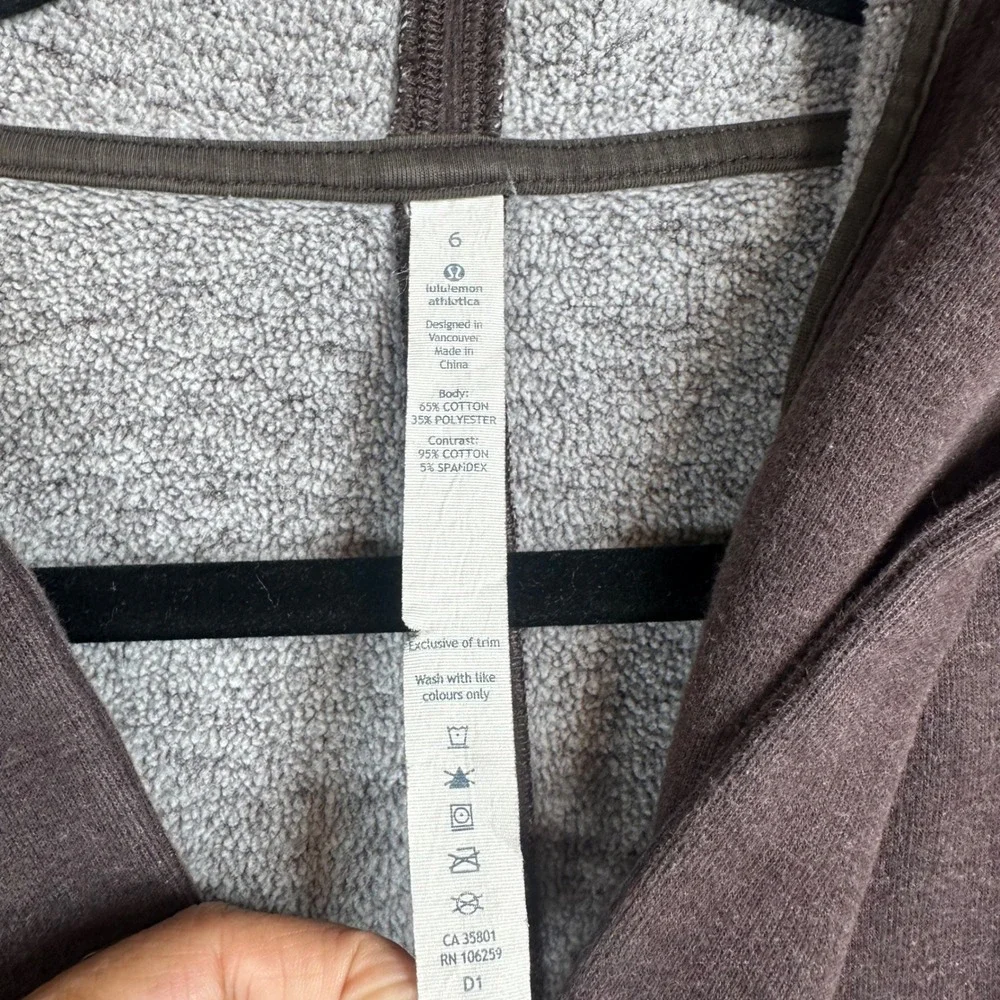 Lululemon Hooded Wrap Cardigan Womens 6 Brown Longline Fleece Thumbhole